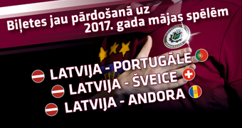 Sākusies publiskā komplektu tirdzniecība uz Latvijas izlases kvalifikācijas mājas spēlēm 2017. gadā