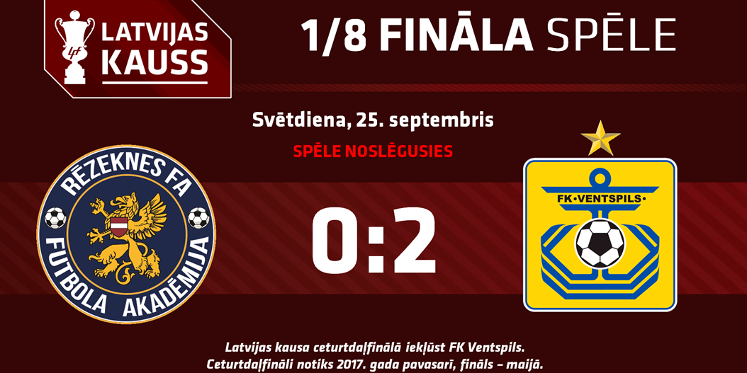FK Ventspils uzvar Rēzekne FA/BJSS un iekļūst Latvijas kausa izcīņas ceturtdaļfinālā