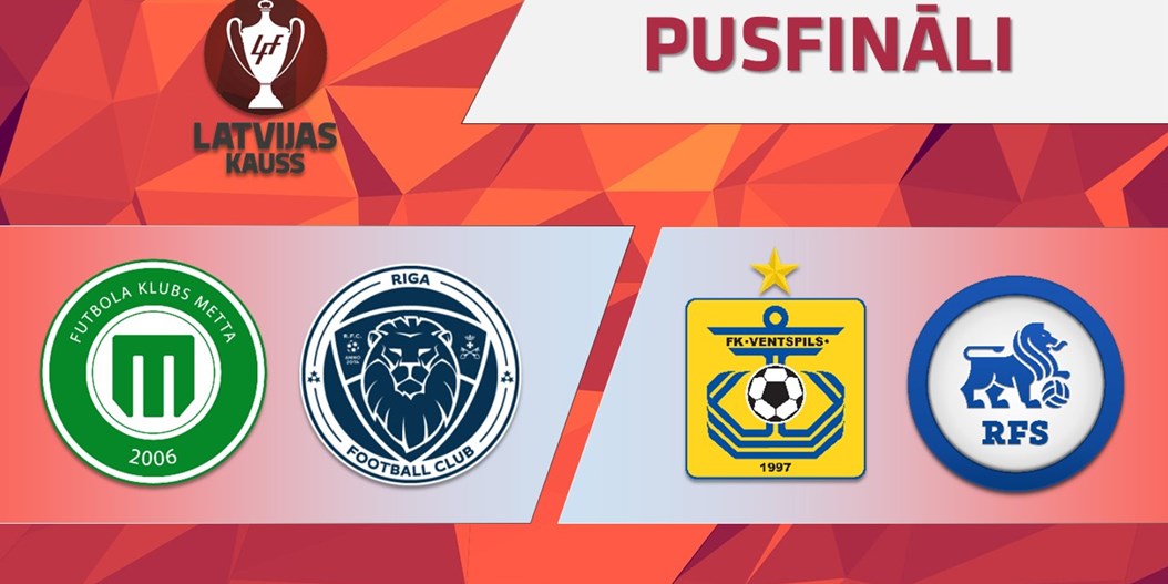 Latvijas kausa pusfinālā FS Metta/LU uzņems Riga FC, FK Ventspils pret RFS