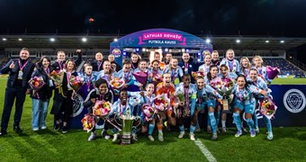 "Riga FC Women" čempionu titulam pievieno arī Latvijas kausu